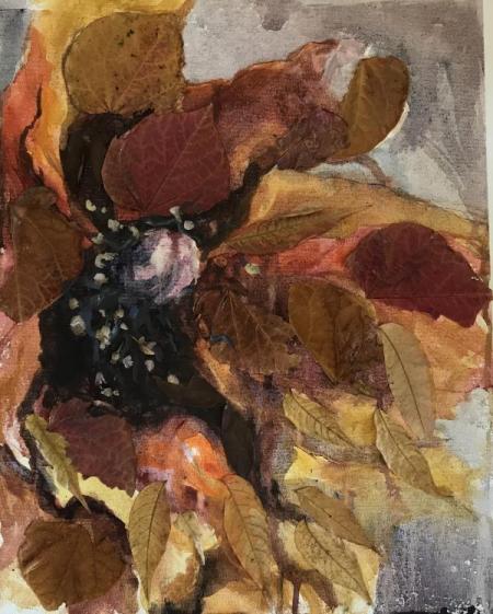 "Collage" Acrylic paint with Leaves