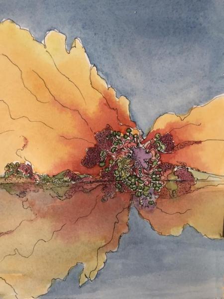 "Poppy Dreamscape" Ink and watercolor