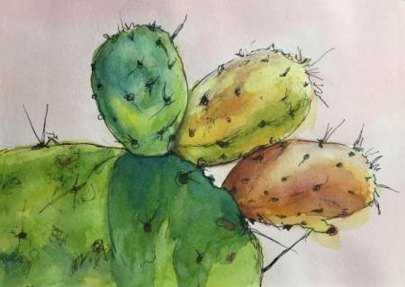 "Prickly Pear Study #2" Ink and Watercolor